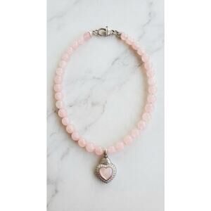 Judith Ripka Sterling Silver Rose Quartz Heart Pendant Charm Beaded Necklace